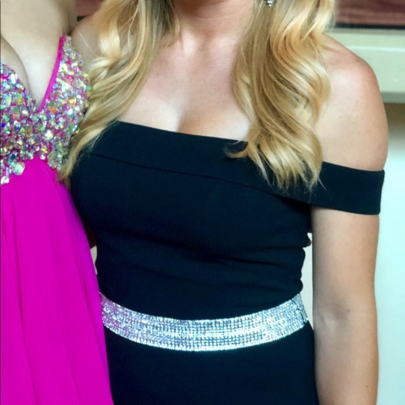 Black Sheath Dress with Rhinestone Belt - Picture 4 of 9